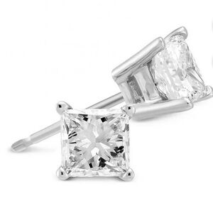 Classic Square Solitaire Stud Earrings in Silver with Clear Stones